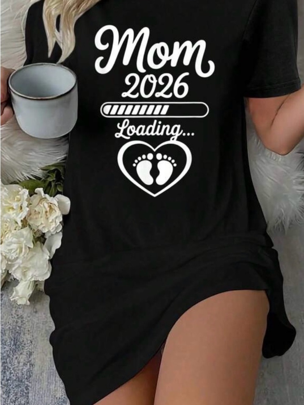 NEW! Mom 2026 Loading Graphic Tee - Black & White